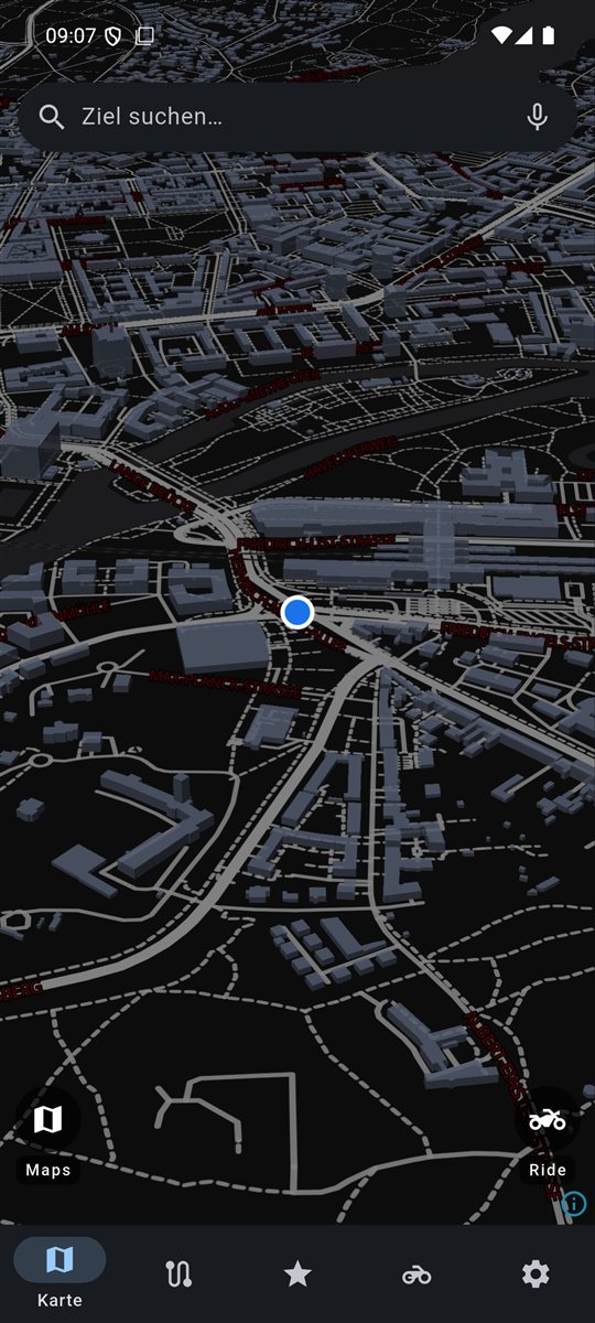 3D-Nachtkarte während der Fahrt
