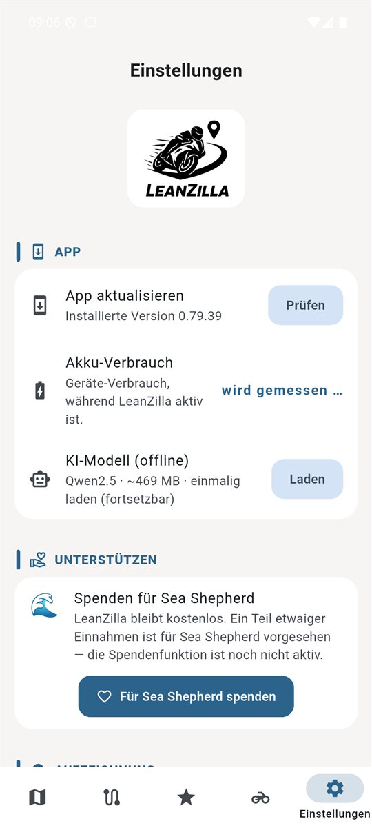 Einstellungen mit App-Bereich und KI-Modell